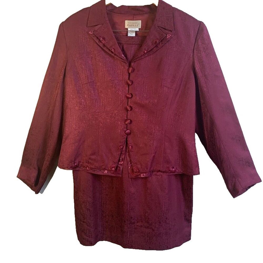 Adrianna Papell 100% Silk Skirt Suit 16 Plum Purple 2 Piece Professionaal Wear